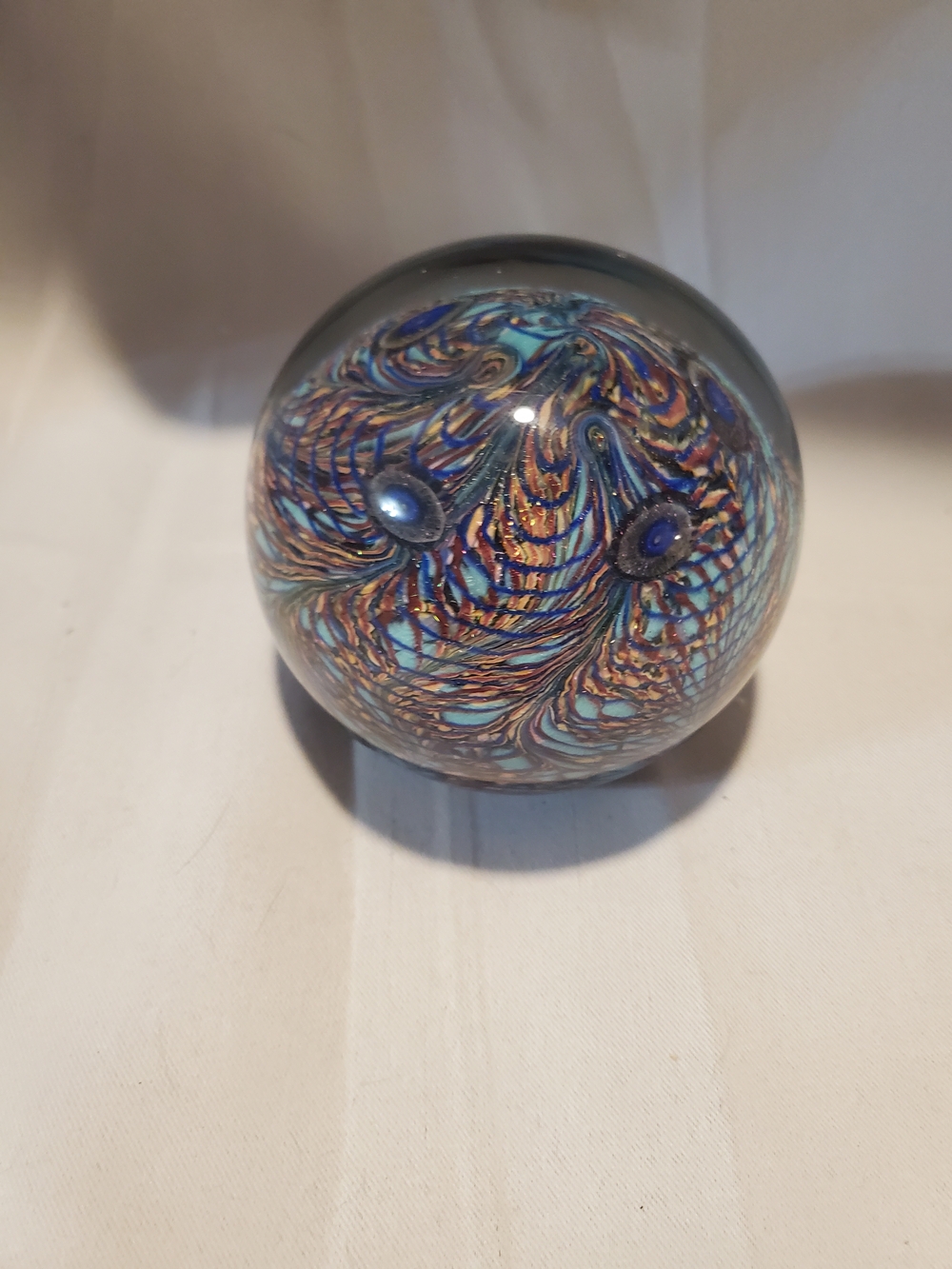 Pristine David Tate 1996 Signed Magnum Art Paperweight - 4" Iridescent Swirl